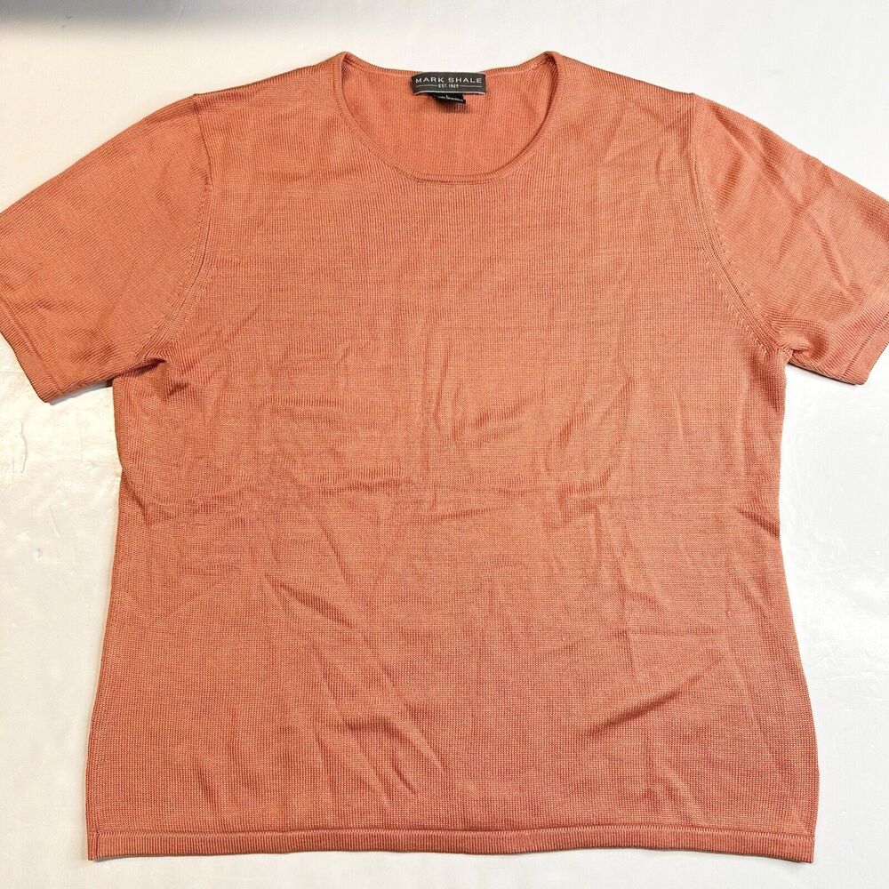 Silk Top Mark Shale Womens Large Orange Short Sleeve Knit Stretch Crewneck Shirt